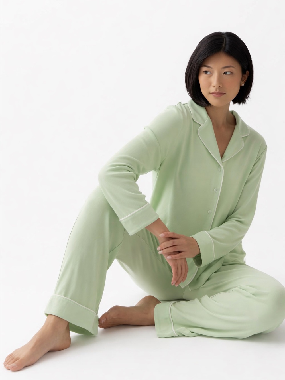 Cozy Earth Bamboo Rib-Knit
Classic Long Sleeve Pajama Set Pistachio Large